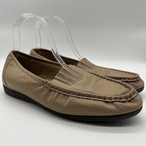 Mushrooms Womens Loafer Shoes Size 9M Tan Slip On Leather Casual ESP-2X